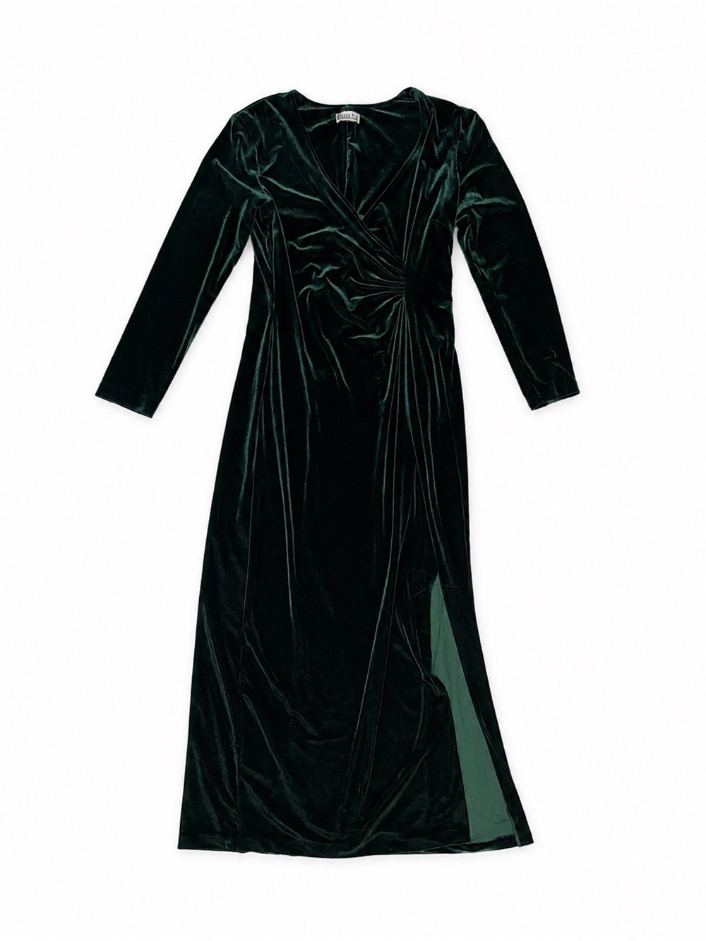 Robbie Bee Green Velvety Faux Wrap Maxi Dress With Slit Women's L Stretchy